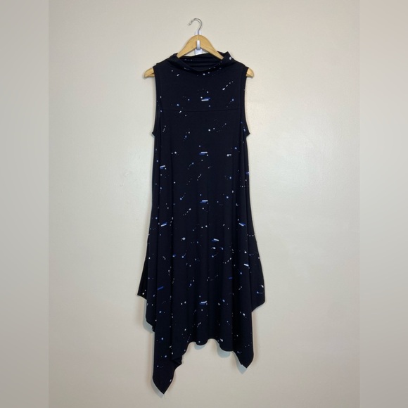 Snapdragon & Twig Sleeveless Handkerchief Hem Midi Dress Black Galaxy Print - Picture 3 of 7